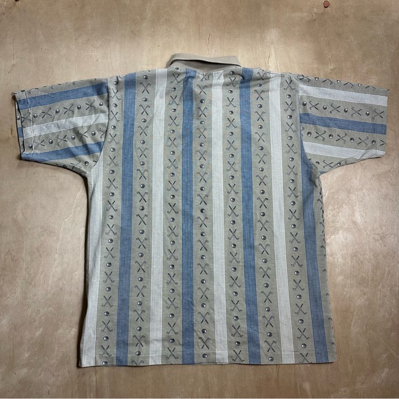 Vintage Arrow Tournament Golf Striped Polo Collared Sports Button Up Shirt - Picture 2 of 3